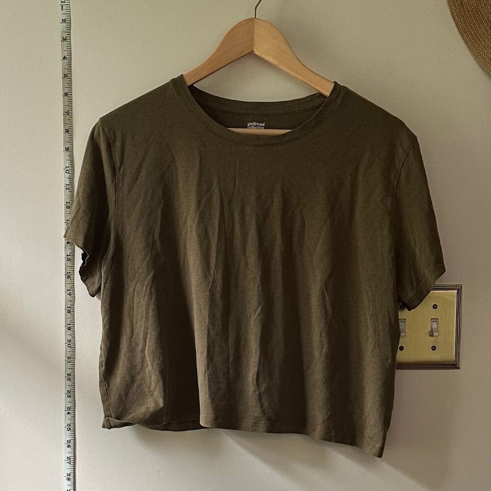 Girlfriend Collective crop tee, XXL, olive